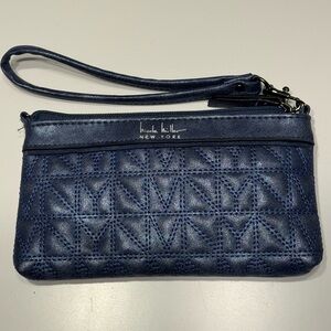 Nicole Miller Midnight Blue Quilted Cheetah Print Y2K Wristlet Crossbody Purse